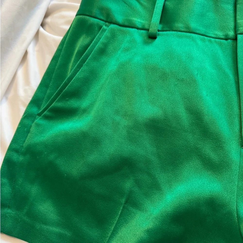 Alice + Olivia Emerald Green High-Waist Tailored Shorts